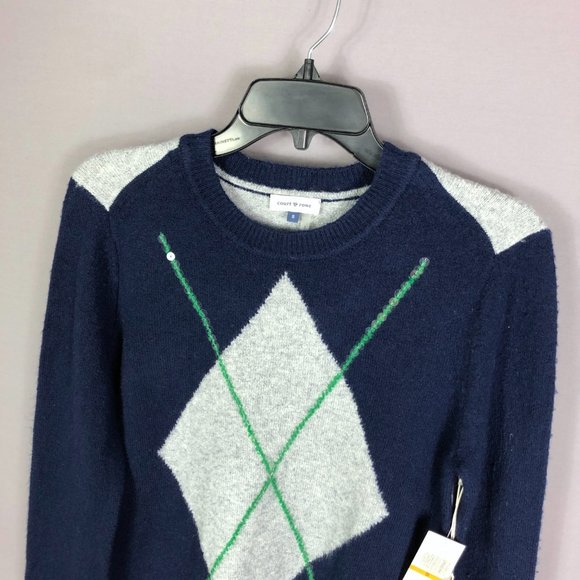 COURT & ROWE Navy Gray Ivy League Wool Blend Sweater Size Small - Picture 2 of 8